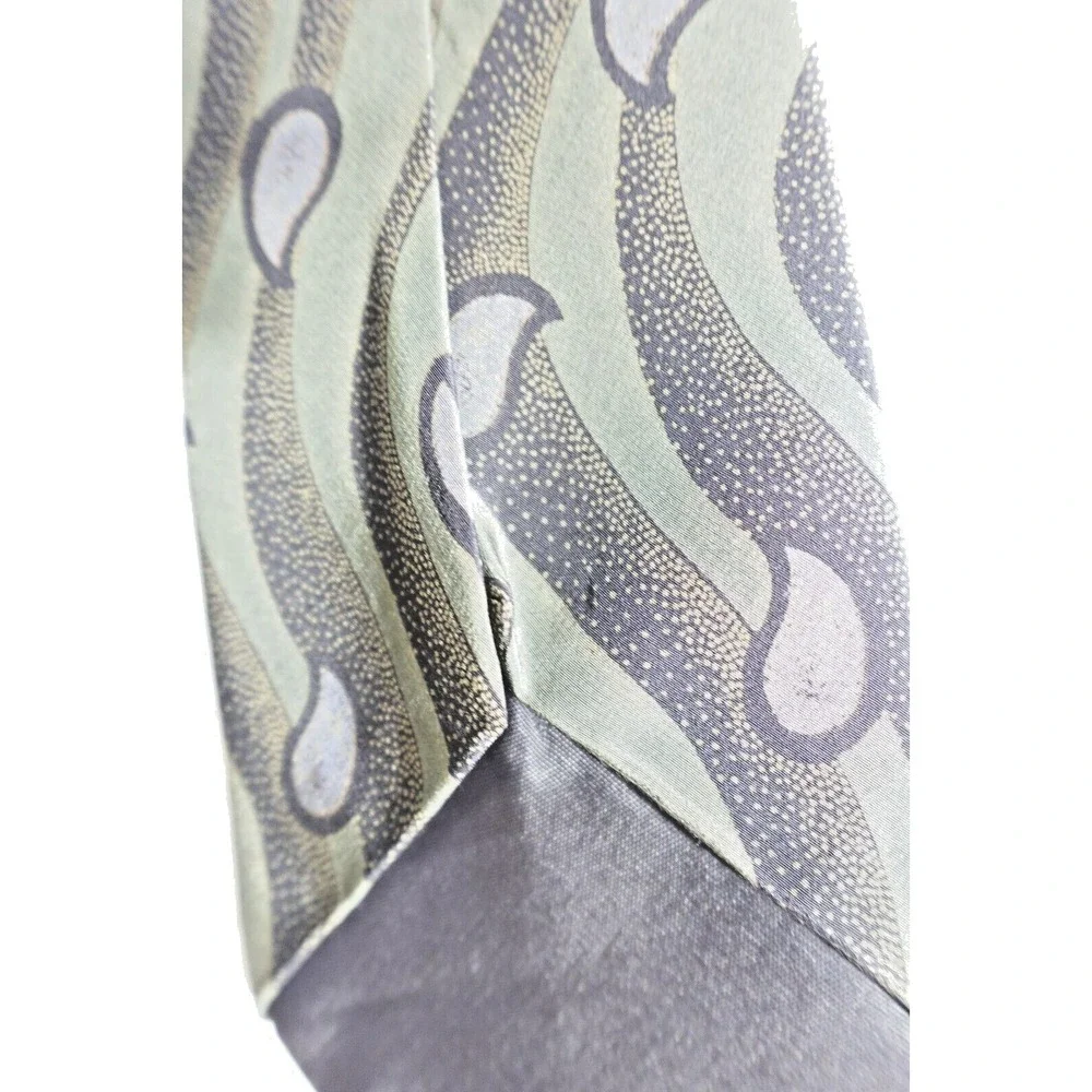 Vintage Karl Lagerfeld Tie Abstract Green Grey Teardrop 100% Silk Art to‎ Wear
